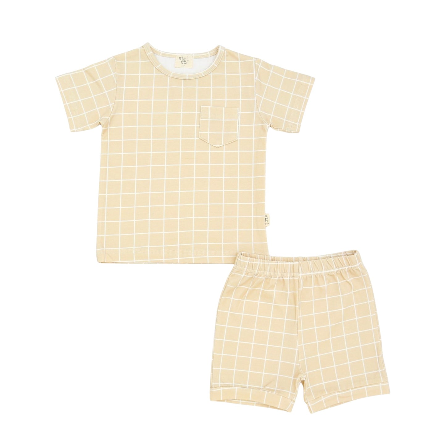 Playtime Short Sleeve Short Set | Ocean Grid | Tan