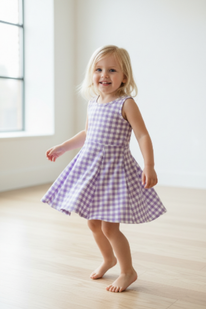Gingham Activewear Dress in Purple and White