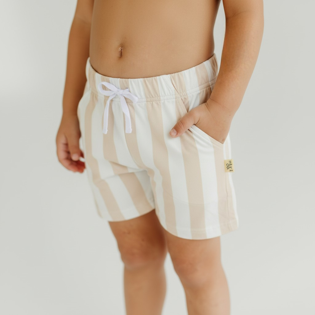 Tropical Splash – Swimsuit Trunks | Beach Lines | Tan