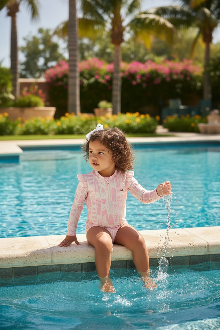 Tropical Splash Long Sleeve One-Piece Swimsuit | Surf's Up | Pink
