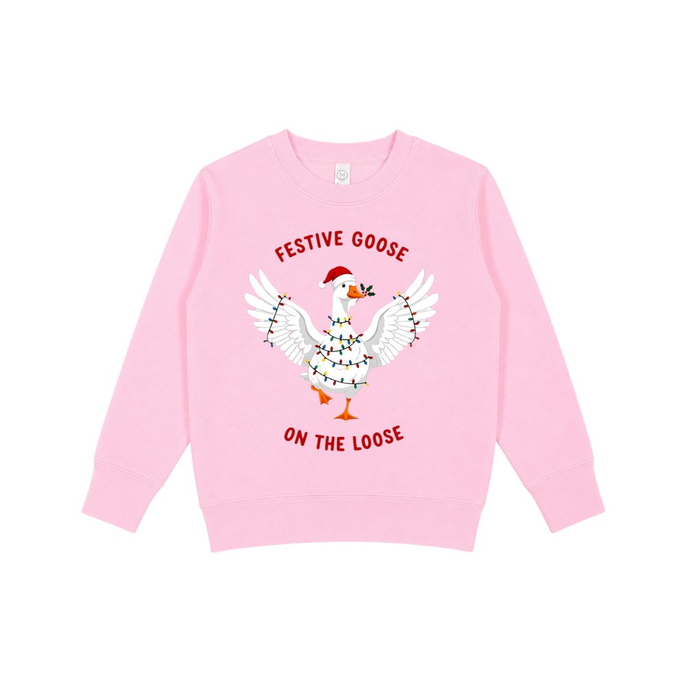 Festive Goose Kids’ Christmas Graphic Crewneck Sweatshirt