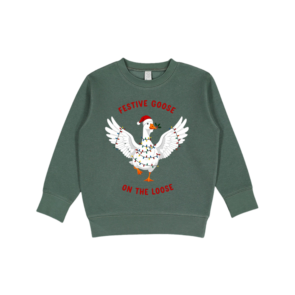 Festive Goose Kids’ Christmas Graphic Crewneck Sweatshirt