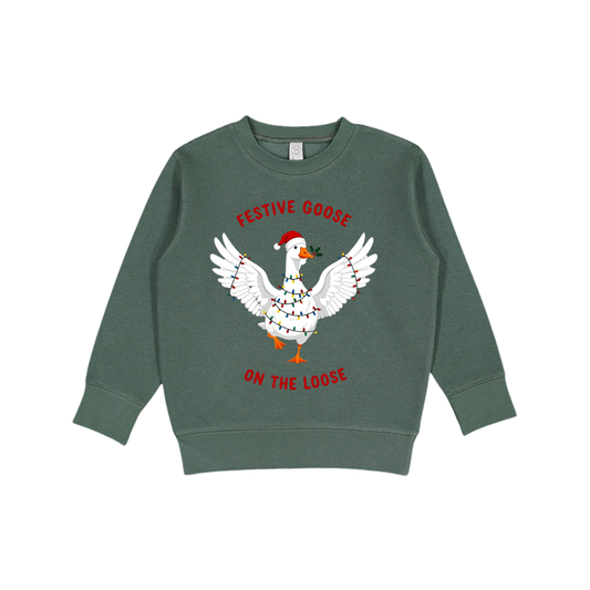 Festive Goose Kids’ Christmas Graphic Crewneck Sweatshirt