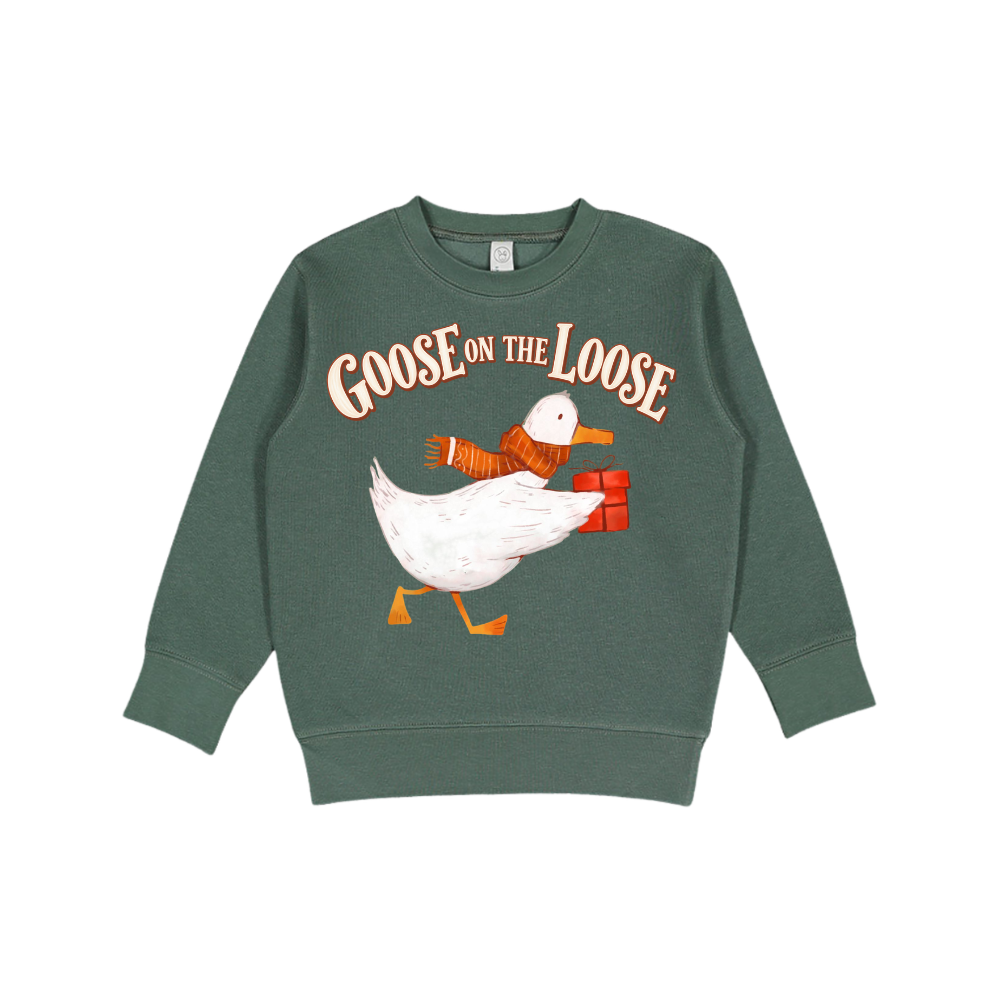 Christmas Goose on the Loose Graphic Crewneck Sweatshirt | Kids Holiday Pullover