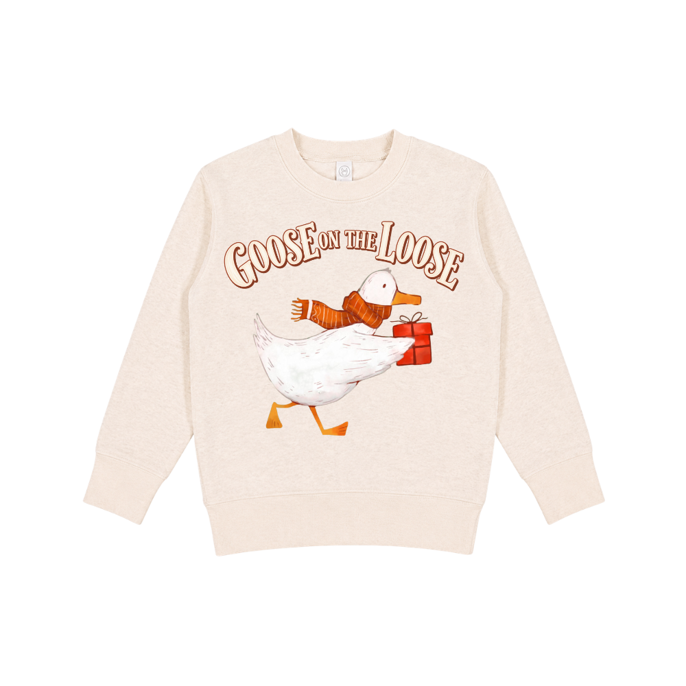 Christmas Goose on the Loose Graphic Crewneck Sweatshirt | Kids Holiday Pullover