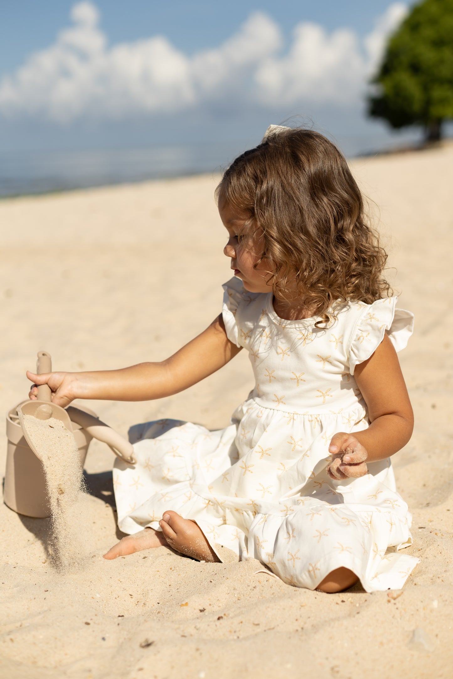 Barefoot Breeze – Ruffle Sleeve Dress | Starfish Tide | Tan