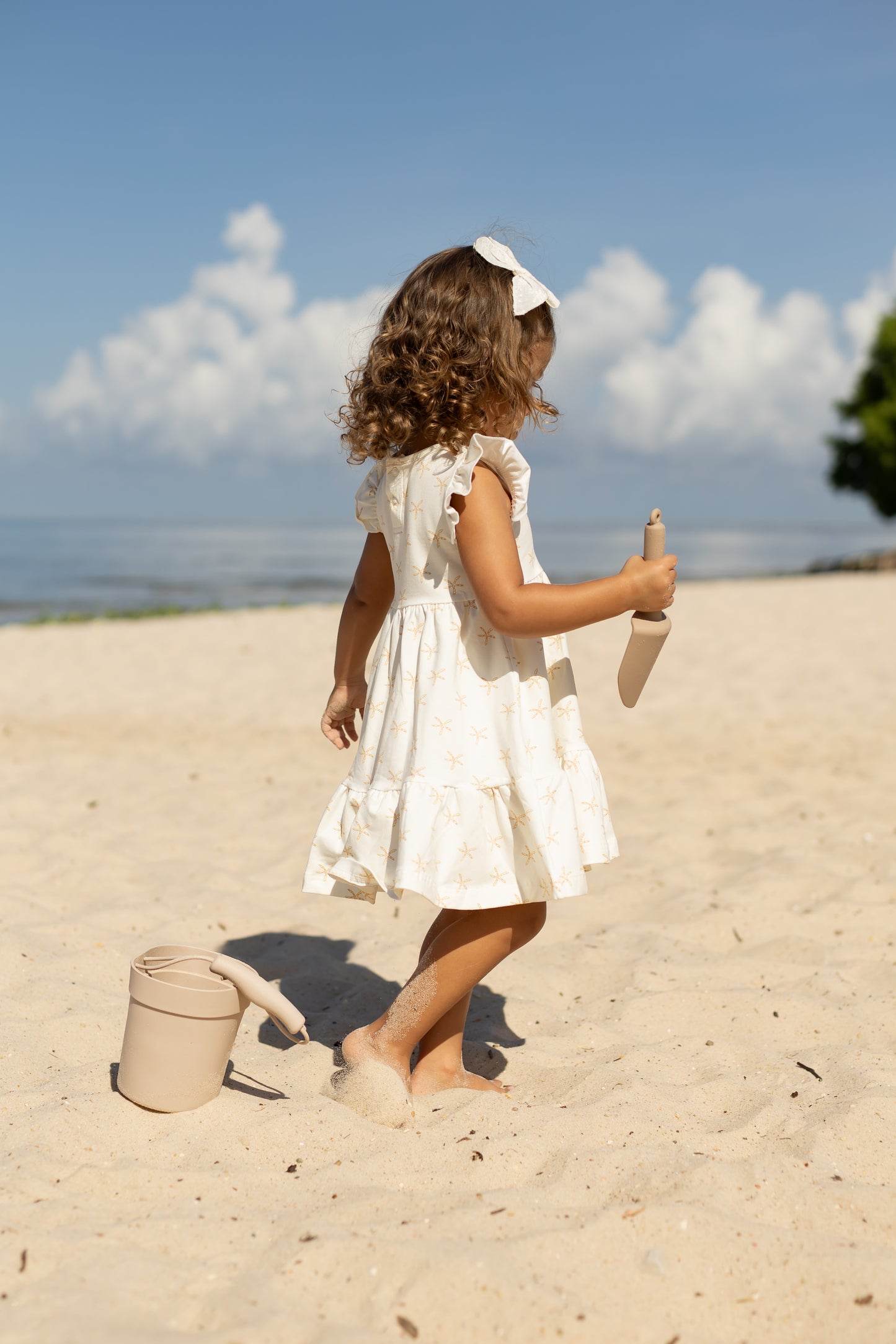 Barefoot Breeze – Ruffle Sleeve Dress | Starfish Tide | Tan