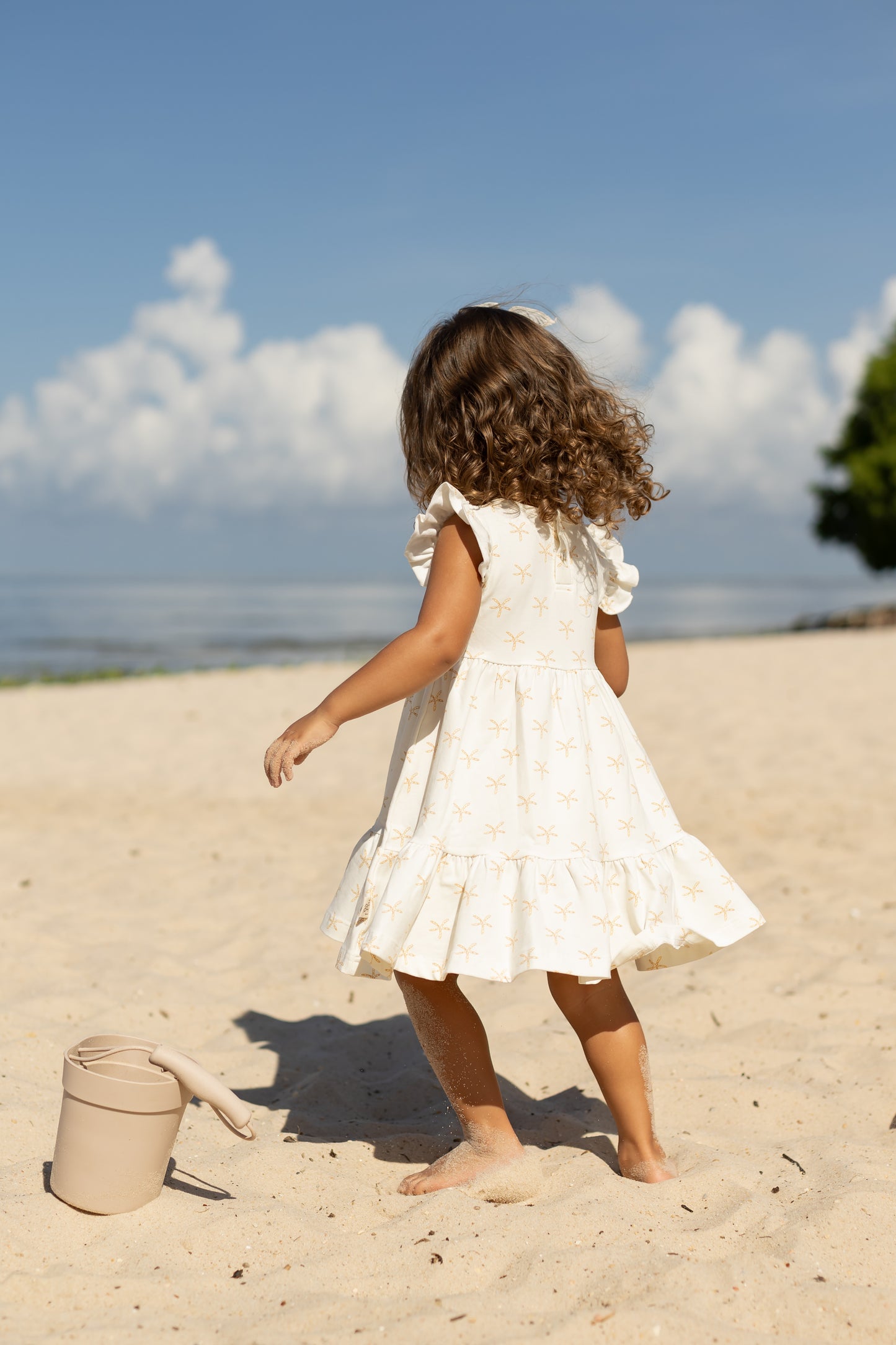 Barefoot Breeze – Ruffle Sleeve Dress | Starfish Tide | Tan