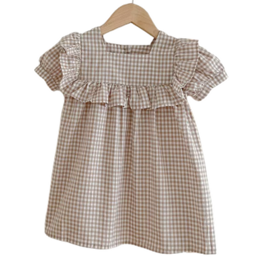 Plaid Gingham Ruffle Short Sleeve Dress