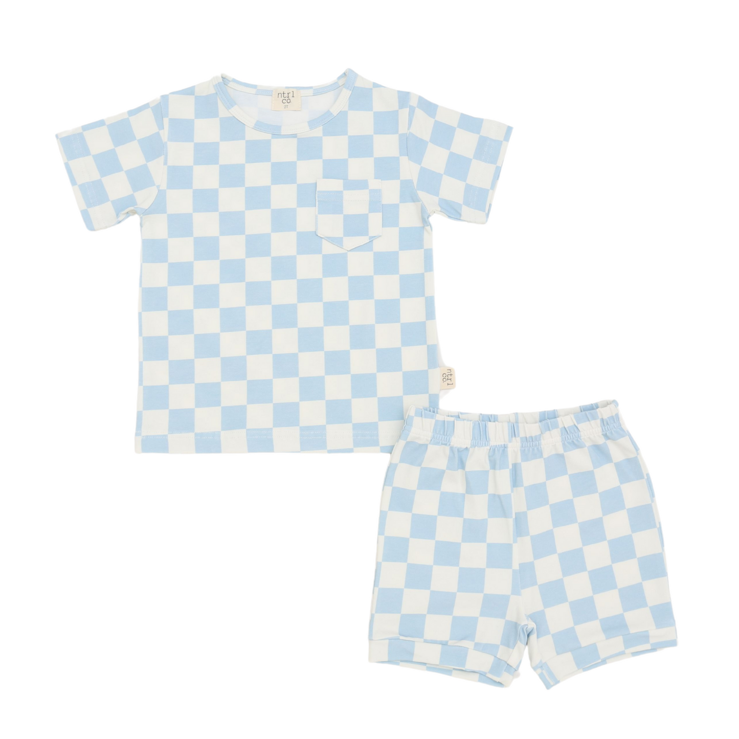 Playtime Short Sleeve Short Set | Coastal Check | Blue