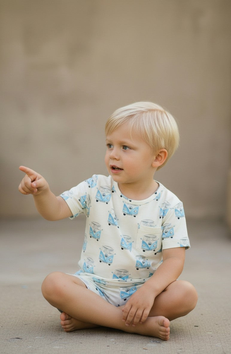 Playtime Short Sleeve Short Set | Vintage Vibes |  Blue