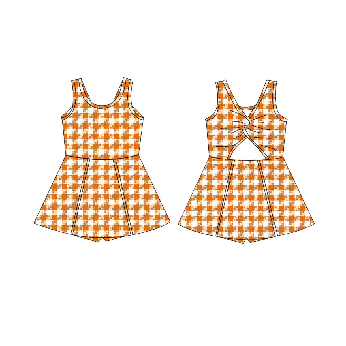Gingham Activewear Dress in Burnt Orange and White