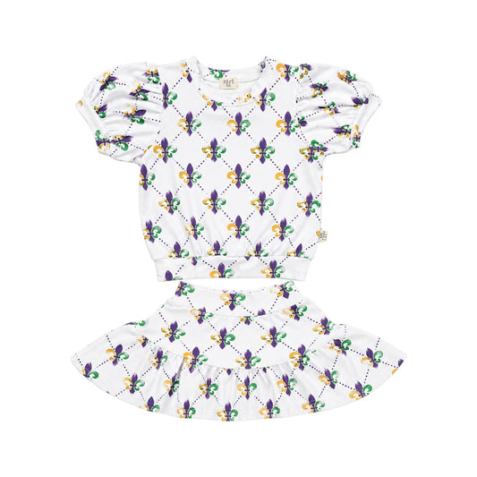 Fleur de Fun Whirl & Twirl Skirt Set | Mardi Gras | White