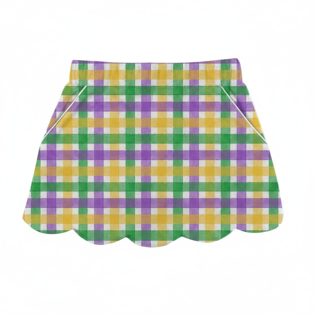 "Mardi Pardi" Plaid Scalloped Skort