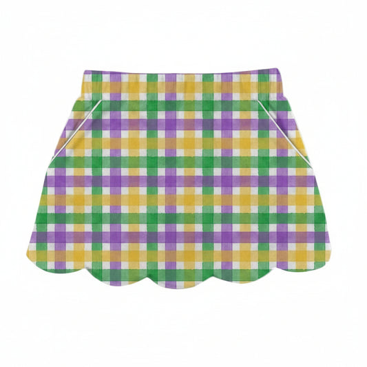"Mardi Pardi" Plaid Scalloped Skort