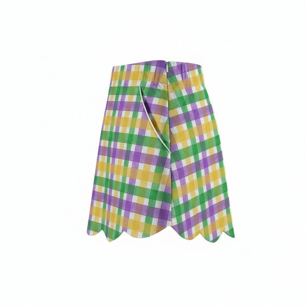 "Mardi Pardi" Plaid Scalloped Skort