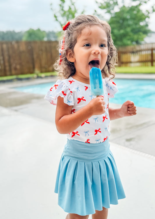 Ruffled Sleeve Chant & Cheer Set | Gameday | Powder Blue & Red