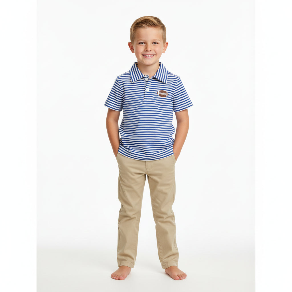 Gameday Polo Blue & White Stripes