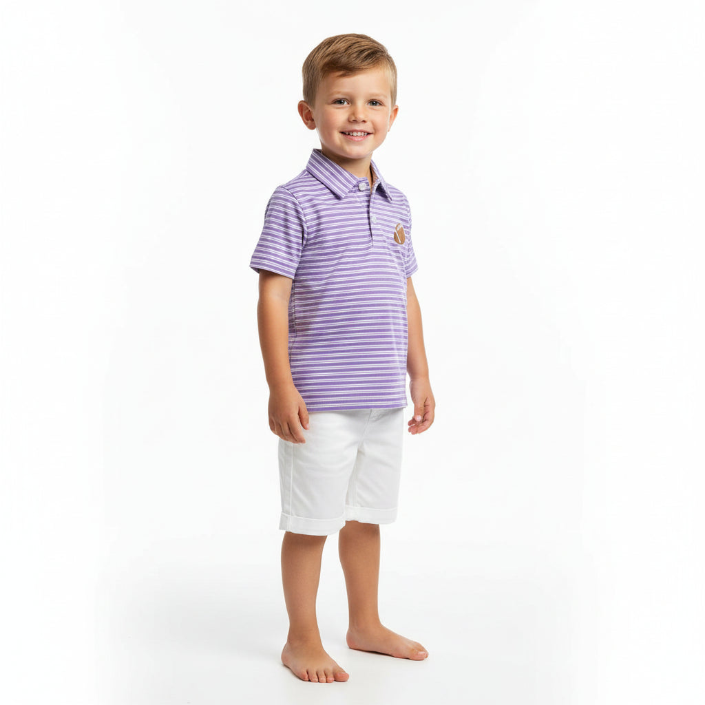 Gameday Polo Purple & White Stripes