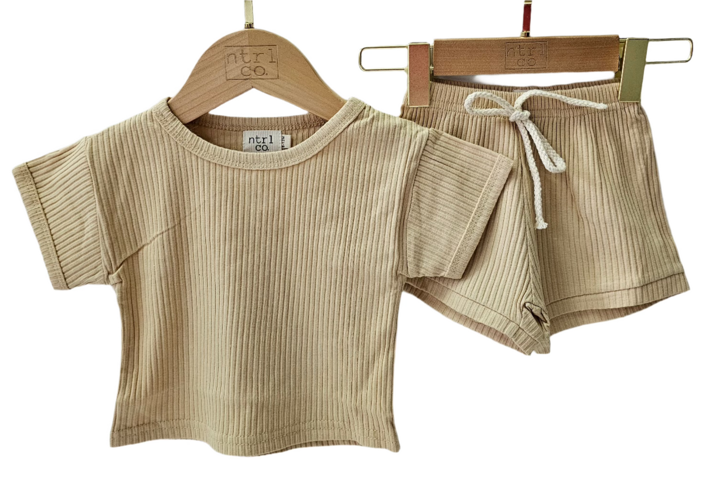Oakley Ribbed Short Set- Beige