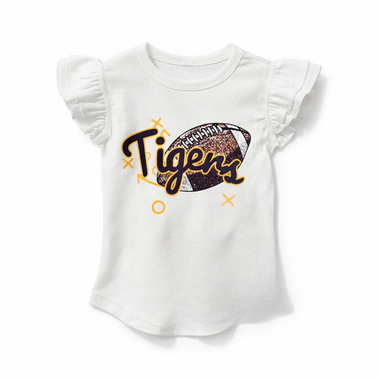 Tigers Football Graphic Ruffle Sleeve Top