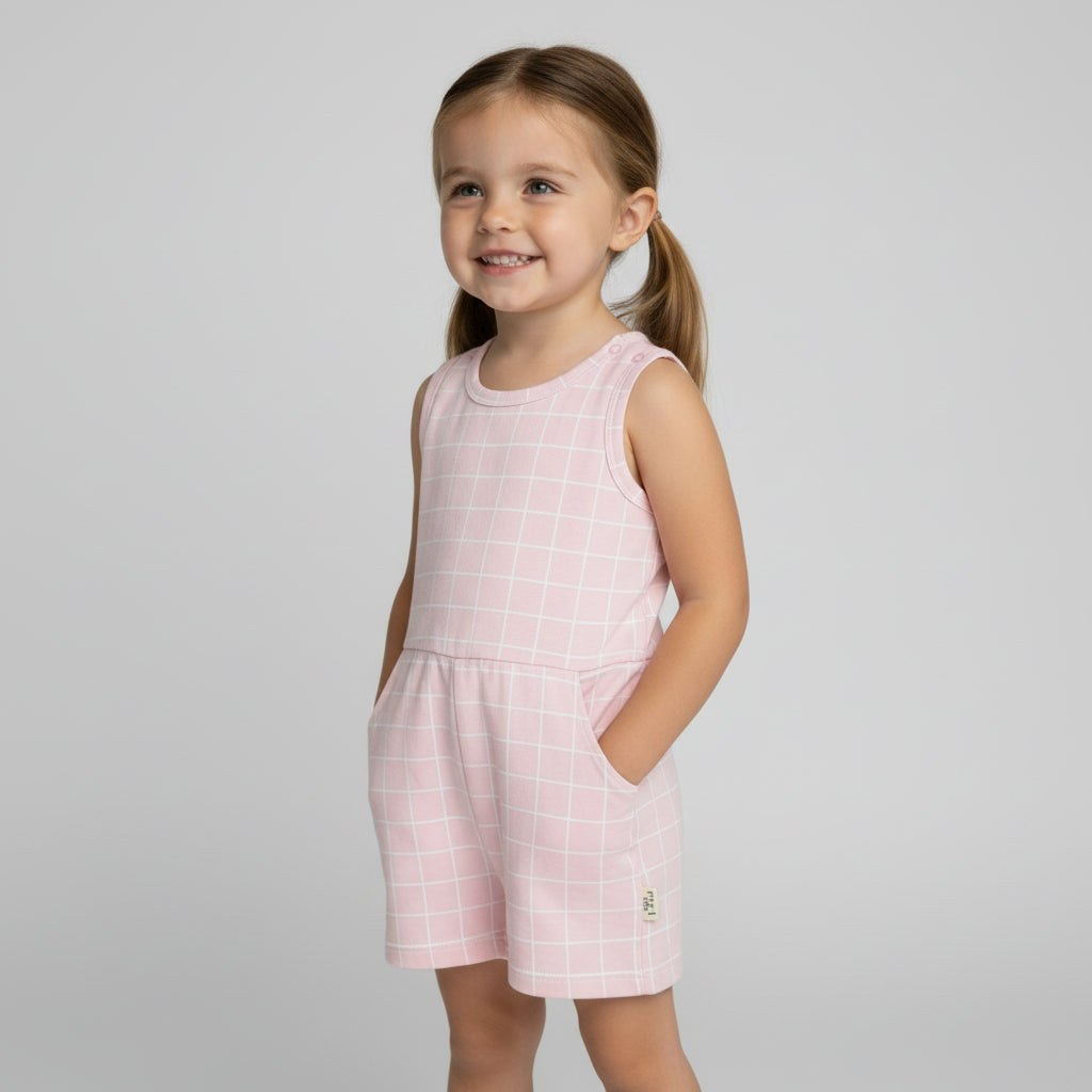 Coastal Cutie Romper| Ocean Grid | Pink
