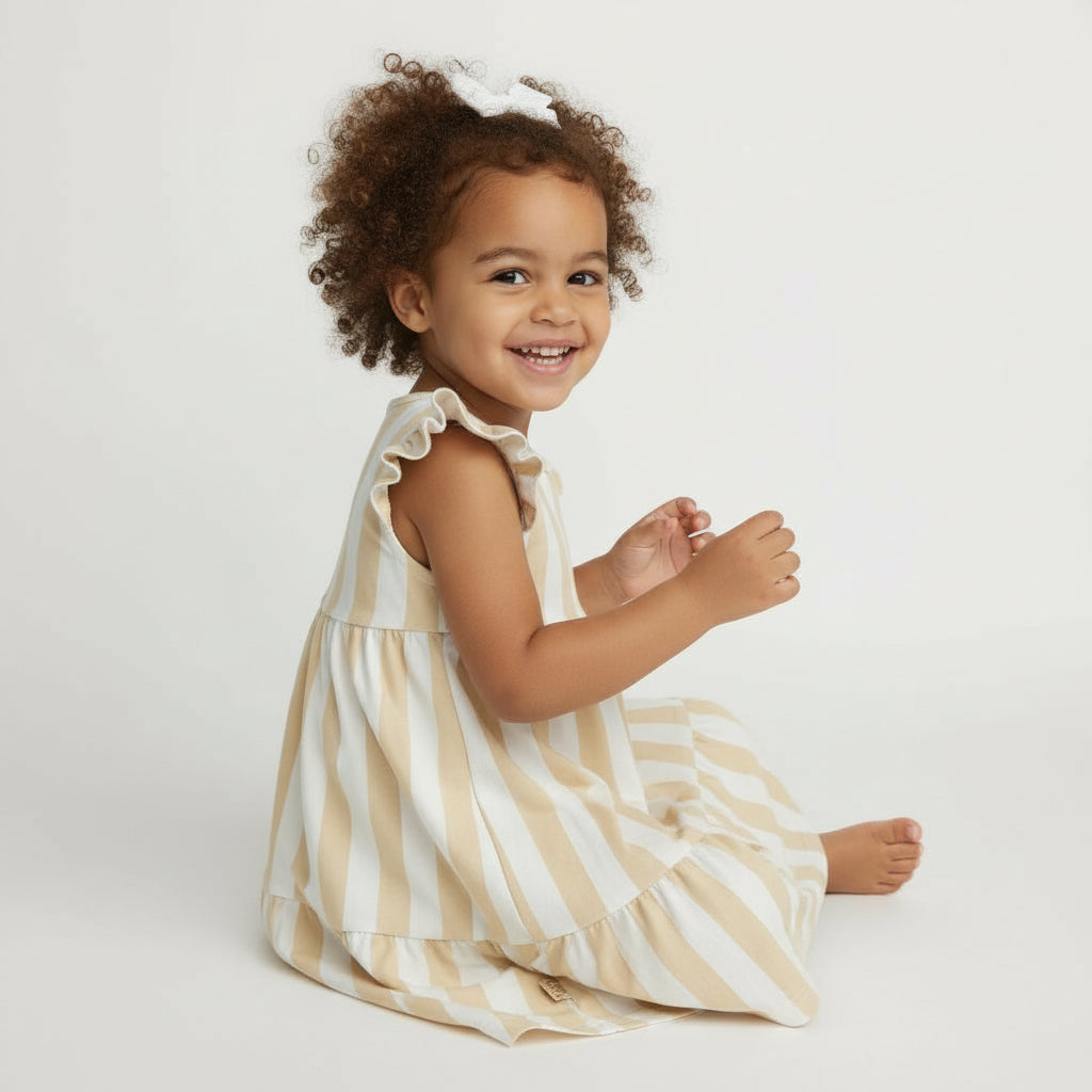 Barefoot Breeze – Ruffle Sleeve Dress | Beach Lines | Tan