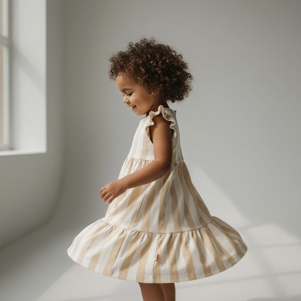 Barefoot Breeze – Ruffle Sleeve Dress | Beach Lines | Tan