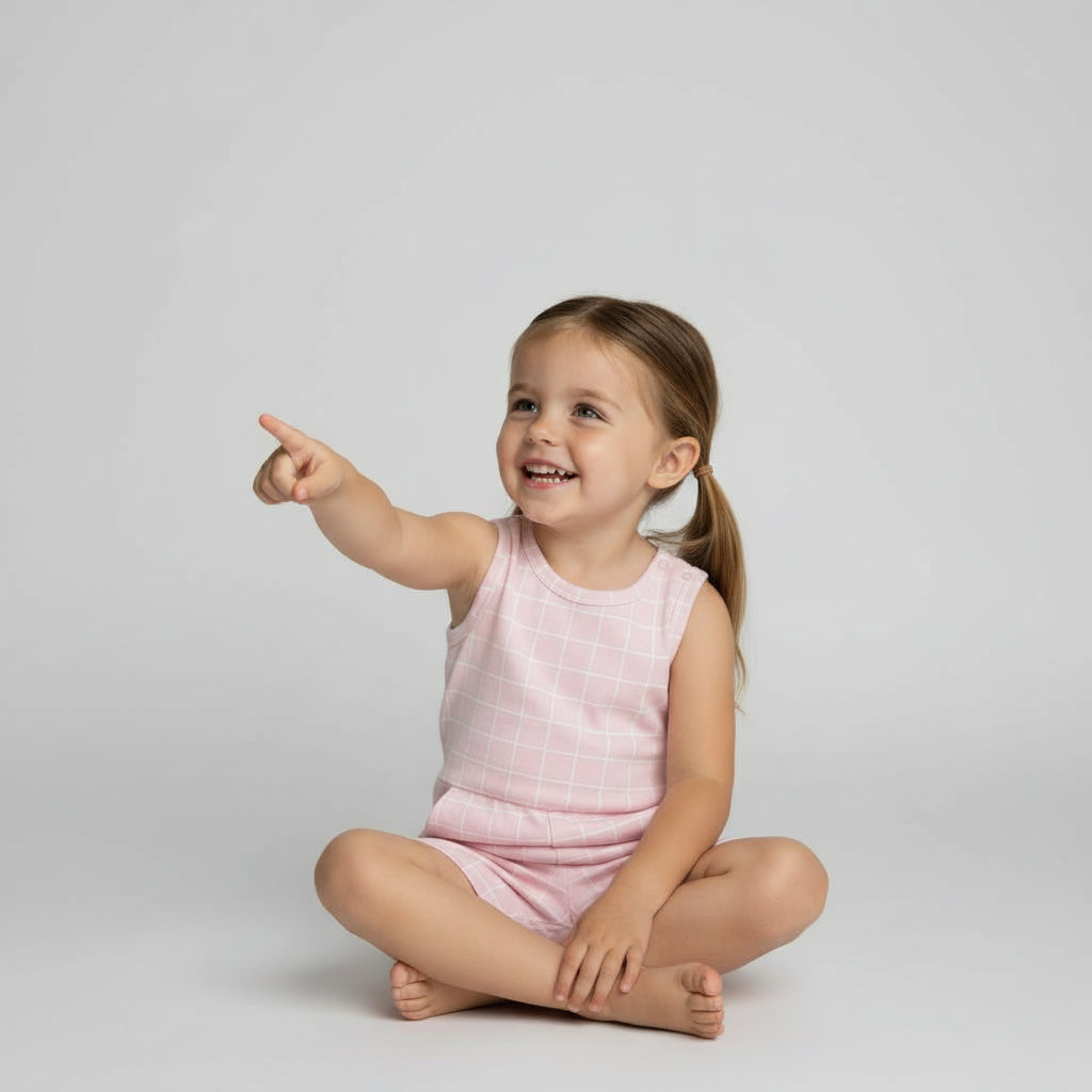 Coastal Cutie Romper| Ocean Grid | Pink