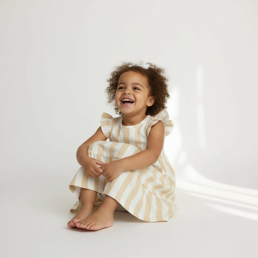 Barefoot Breeze – Ruffle Sleeve Dress | Beach Lines | Tan